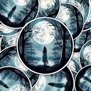 Moon Woman Sticker, Moon Girl, Full Moon, Vinyl Sticker, Lunar Decal, Celestial Night