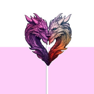 Mystical Romance: Spread the Love with a Two Dragons Kissing Heart Sticker for a Magical Vibe
