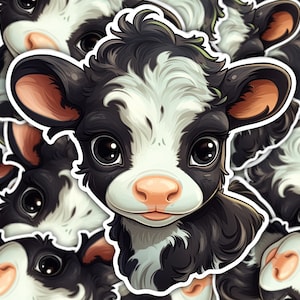 Adesivo mucca, adesivo vitello bianco e nero, adesivo in vinile con animali per laptop, borraccia, decorazione per planner