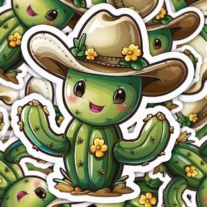 Sticker imperméable à l'eau cactus pour ordinateur portable, bouteille d'eau et agenda, jolie idée cadeau en vinyle pour plantes succulentes | Sticker western cow-boy