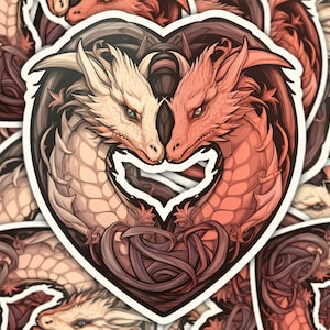 Caprichosa pegatina de dos dragones enamorados: ¡perfecta para agregar encanto de fantasía!