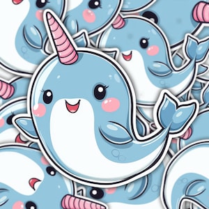Kawaii Narwhal Aufkleber | Süßer Vinyl-Aufkleber mit Meeresmotiven | Perfekt für Laptops, Wasserflaschen, Journale und Geschenke