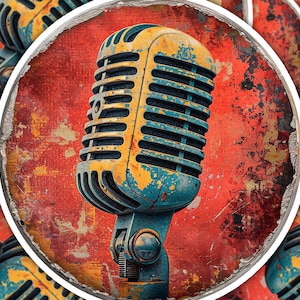 Pegatina de micrófono retro de inspiración vintage para músicos y amantes de la música
