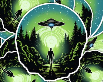 Out-of-this-World Alien Spaceship Sighting Sticker | UFO Decal for Laptops, Cars, and Water Bottles