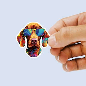 Tie Dye Vizsla Aufkleber, Vizsla Aufkleber, Hundeleben, Hund mit Sonnenbrille, Groovy Geschenke