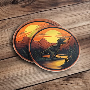 Brul door de zonsondergang met onze Tyrannosaurus Rex-sticker