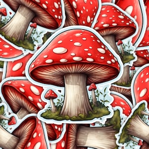 Cute Mushroom Sticker, Red Fungi Vinyl Decal, Waterproof Aesthetic Sticker for Laptop, Water Bottle, Scrapbooking, Cottagecore Gift Idea