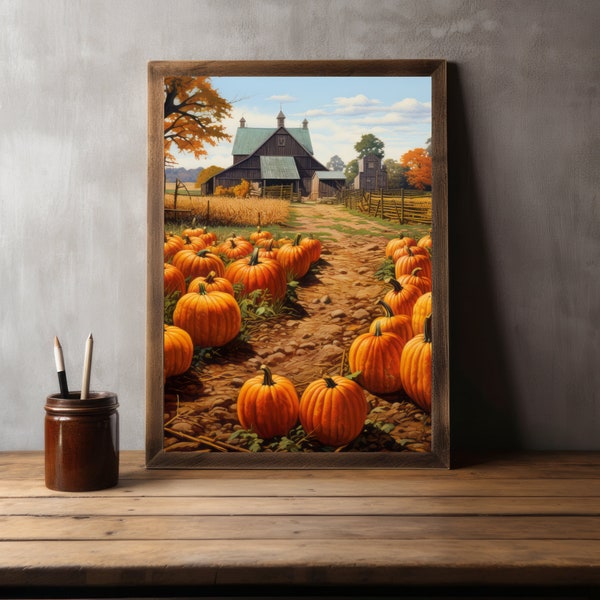 Pumpkin Farm, Pumpkin Patch, Fall Farm, Vintage Halloween, Printable, Wall Art, Décor, Downloadable Digital Print, Beautiful, Unique,