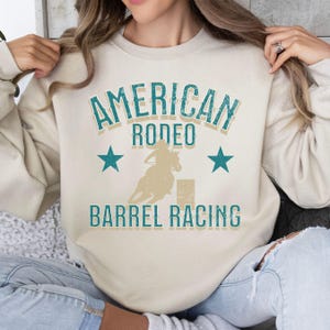 American Rodeo Barrel Racing Sweatshirt,  Perfect for Barrel Racer Fans, Western Gifts, Rodeo Events, Cozy Unisex Crewneck