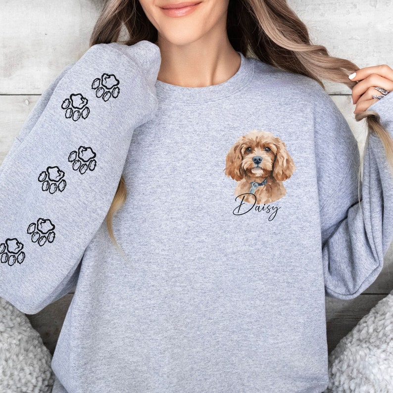 Cavapoo Dog Mom Shirt With a Furry Paw Print Sleeve, Personalized
