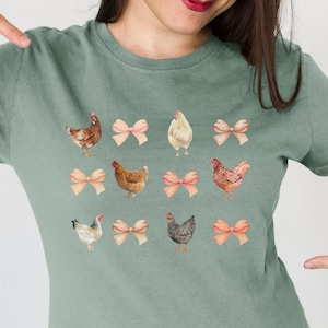 Chicken Mom Shirt Cute Chicken Cocotte Tee with Pink Bows Chicken Farmer Gift Pretty Farm tee shirt for Women