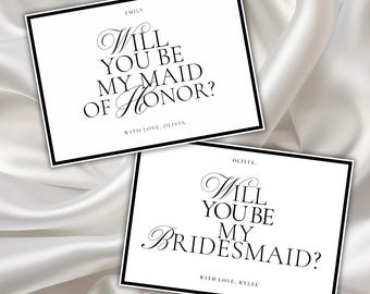Bridesmaid Proposal Card Template, Printable Maid of Honor Proposal Card, Elegant Bridal Party, Will you be my Bridesmaid