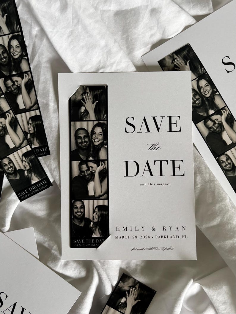 Vintage Photobooth Photo Strip Save the Date Magnet: DIY Canva Template Digital Download image 2