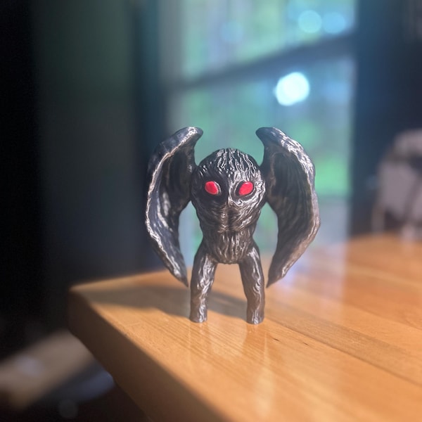 Hand-Painted Mothman Figurine: UV Reactive Eyes, 3D Printed