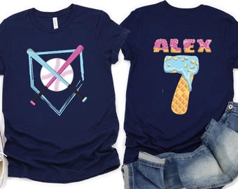 Personalized Baseball Drip T-Shirt For Kids, Baseball Birthday Boy Shirt, Ice Cream Drip Shirt, Baseball Lover Shirt, 5th Birthday Shirt