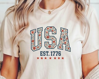 Floral Usa 1776 Shirt, 4th July Of Shirt, Memorial Day Shirt, Fourth of July Shirt, Usa Patriotic Shirt, Independence Shirt, Gift For Woman