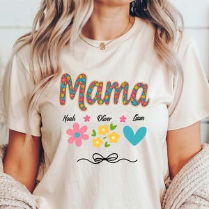 Personalized Mama Shirt, Kids Name Mom Shirt, Floral Mama Shirt, Mom Gift From Kids, New Mom Tee, Mothers Day Shirt, Mom Life Shirt