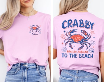 Personalized If Crabby Return To Beach Tshirt, Custom Summer Vacation Tee, Retro Crab Graphic Apparel, Cute Preppy Beach Shirt for Women