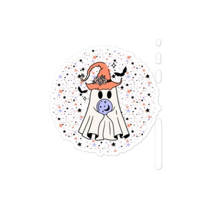 Fantasma de dibujos animados caprichoso con ilustración de sombrero Pegatinas sin burbujas