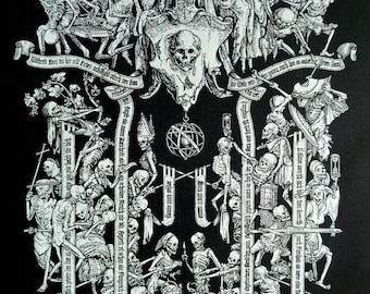 Dance of Death. Danse Macabre. Memento Mori. Hans Holbein the Younger. Medieval woodcut. Screen printed back patch.