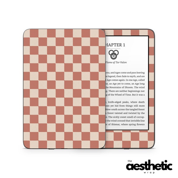 Caramel Checkered Charm, Neutral Tan Canvas Check Amazon KINDLE Decals Skin Vinyl WRAP - Paperwhite, Oasis eReader Decal v129