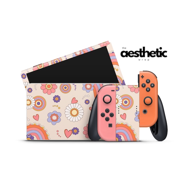 Retro Groovy Nintendo Switch Skin Wrap for Console Dock Joycon + OLED & Lite v122