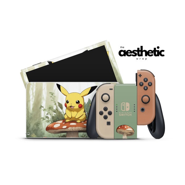 Pikachu Cottagecore Mushroom Nintendo Switch Skin Wrap for Console Dock Joycon + OLED & Lite v116