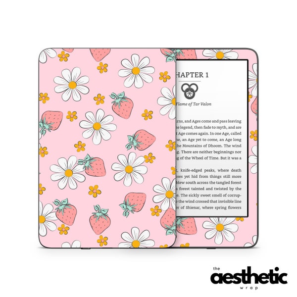 Summer, Pink, Strawberry & Daisies - Amazon KINDLE Decals Skin Vinyl WRAP - Paperwhite, Oasis eReader Decal v114