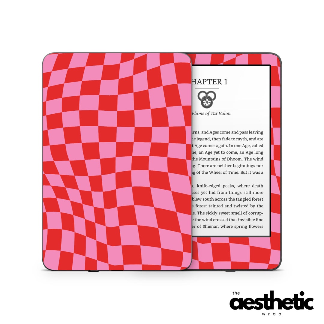 Pink & Red Wavy Check Amazon KINDLE Decals Skin Vinyl WRAP Paperwhite, Oasis Ereader Decal V402