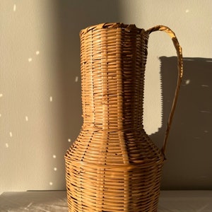 Vintage Handmade Wicker Hand Woven Tall Basket Vase - Boho Basket Vase
