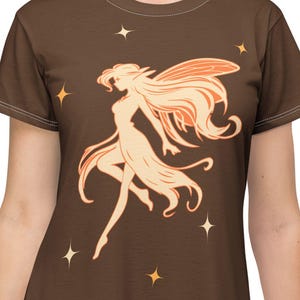 Faery Fantasy Colorful Fairy Wing T-Shirt Comfortable Leisure Dress, Fairycore Theme Nightgown Style, Womens and Juniors Leisure Clothing