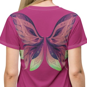 Faery Fantasy Colorful Fairy Wing T-Shirt Comfortable Leisure Dress, Fairycore Theme Nightgown Style, Womens and Juniors Leisure Clothing