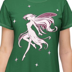 Faery Fantasy Colorful Fairy Wing T-Shirt Comfortable Leisure Dress, Fairycore Theme Nightgown Style, Womens and Juniors Leisure Clothing