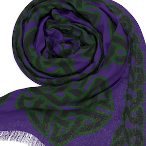 Celtic Knots Fashion Scarf, Long Lightweight Fringe, Irish Style, Elegant Whimsical, Irish Cottagecore, Gift for Her, Saint Patrick&#39;s Day