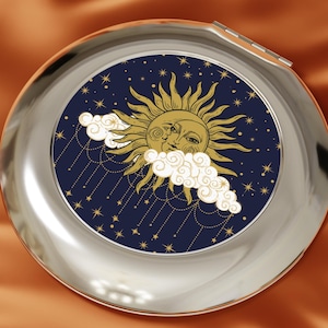 Celestial Sun and Moon Compact Mirror, Elegant Travel Makeup Gadget