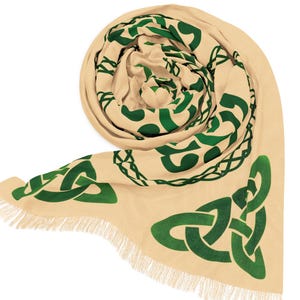 Celtic Knots Fashion Scarf, Long Lightweight Fringe, Irish Style, Elegant Whimsical, Irish Cottagecore, Gift for Her, Saint Patrick&#39;s Day