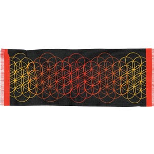Orange-Yellow Sacred Geometry Tree and Flower of Life Fashion Scarf, Pashmina Style Concert and Festival Wrap, Metaphysical Accessory