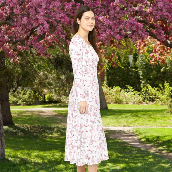knee length dresses for ladies Celebratory Sakura Blooms Flare Midi Dress - White at Whitesoot main image 0