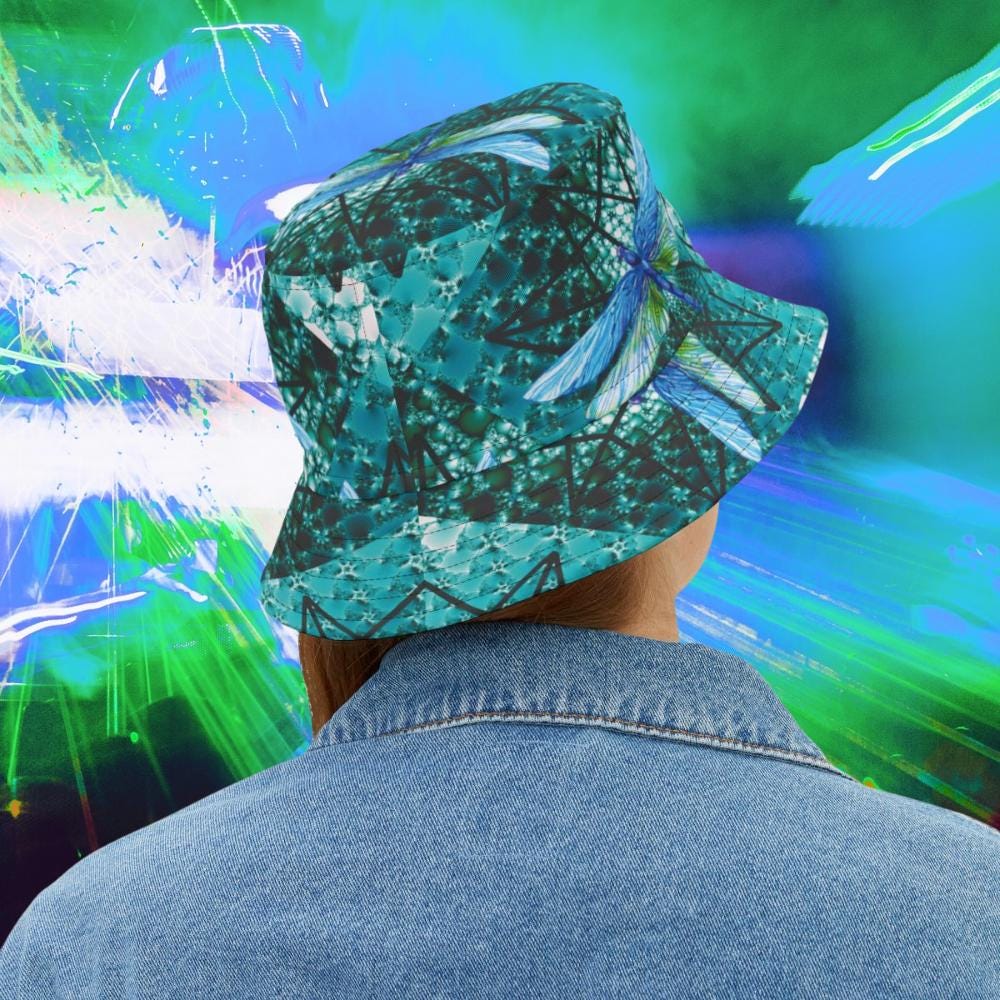 Blue Dasher Dragonfly Geometric Fractals Bucket Hat, EDM  display picture 1