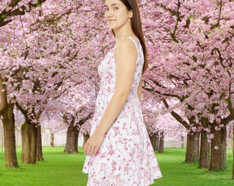 cherry blossom skater dress Cherry Blossom Skater Dress: Japanese Style Springtime Midi Dress