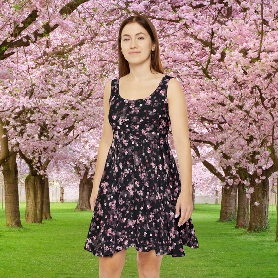 Skater Dress Black Summer Dress With Flowers Buy Sakura Black Skater Dress,  Spring Cherry Blossom Sleeveless