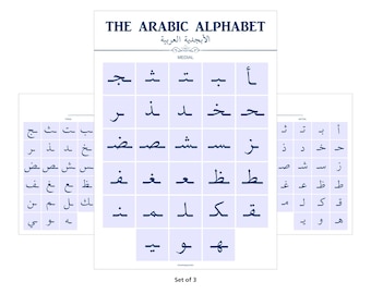 Set of 3 Arabic Alphabet Posters | Initial & Final Letter Forms | Printable Educational Wall Art