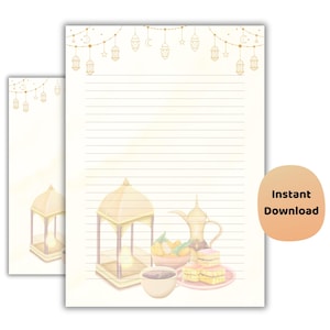 Ramadan Printable Briefpapier | Iftar Thema liniertes Briefpapier | Islamische Notizblock Seiten | Digitaler Download