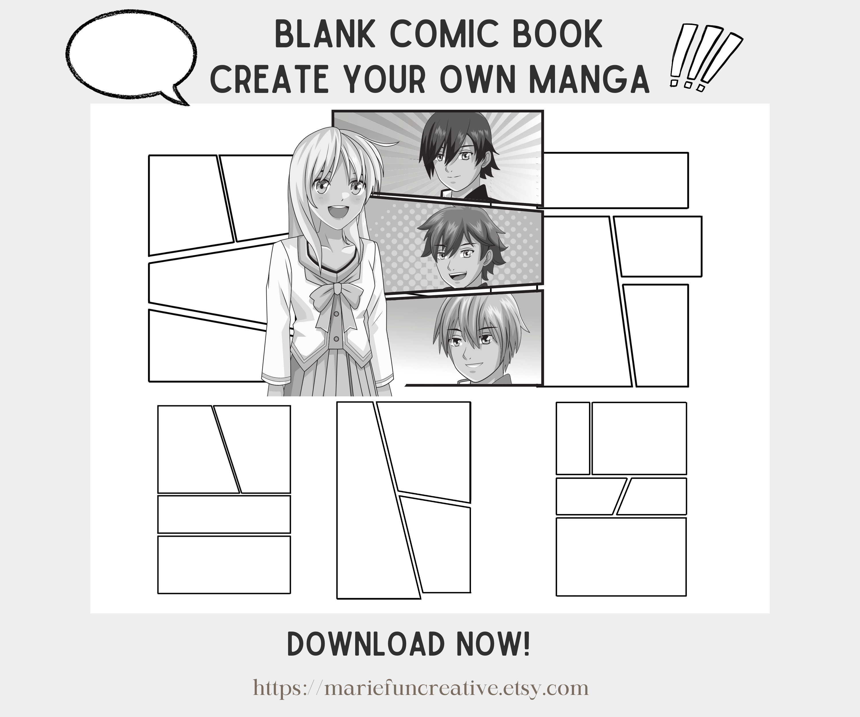 DIY Manga and Comic Book Templates Set of 10 Blank Templates US
