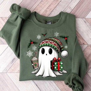 Ghost Santa Christmas Sweatshirt, Christmas Ghost Gift, Holiday Gift, Xmas Gift, Christmas Sweatshirt, Halloween Ghost Sweatshirt