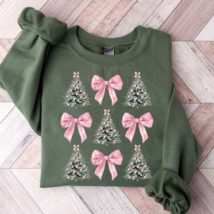 Coquette Bow Christmas Sweatshirt, Christmas Tree Shirt,  Christmas Sweatshirt, Girly Christmas Sweater, Coquette Bow Sweater