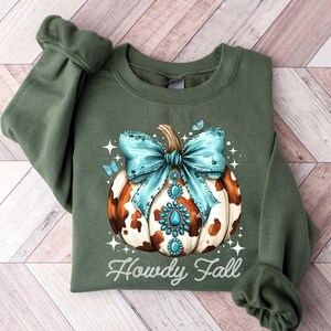 Howdy Fall Pumpkin Sweatshirt, Western Fall Shirt, Fall Coquette Bow T Shirt, Fall Vibes, Fall Sweatshirt, Thanksgiving Gift, Cowgirl Shirt