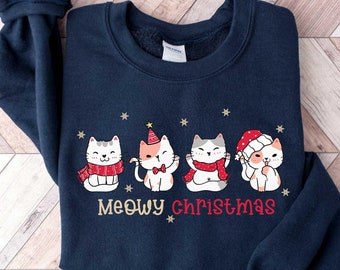 Christmas Cat Shirt, Meowy Christmas Cat Shirt, Funny Christmas Cat Shirt,Cat Christmas Sweatshirt,Cats Sweatshirt,Cat Lover Christmas Shirt