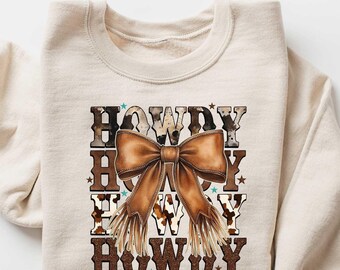 Howdy Country Bow Sweatshirt, Western Coquette Shirt, Cowgirl Sweatshirt, Cute Country Sweater, Girly Western Sweatshirt, Bow Gift for Her