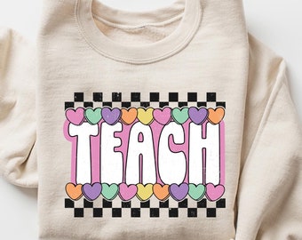 Retro Teach Sweatshirt, Teacher Coquette Shirt, Bows Teach Shirt, Teacher Gift, Coquette Teach Shirt, Teacher Appreciation Sweater